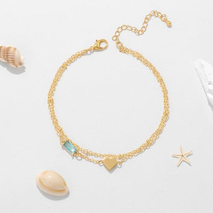 Birthstone Anklet with Heart Charm Layer Ankle Bracelet for Women, 14K Gold Plated Adjustable Chain Stackable Trendy Jewelry Gift for Her, Mom, Friend, Wife - style: 12-December