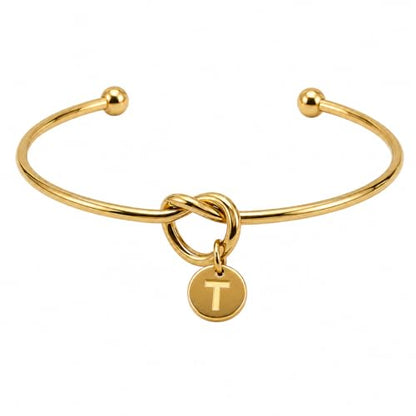 LemonRose Initial Bracelets for Women - Dainty Tie the Knot Letter A-Z 14K Gold Plated for Women Gold Cuff Bracelet for Womens Jewelry Personalized Bridesmaid Proposal Gifts - color: Gold T