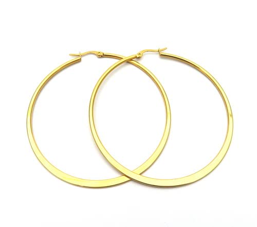Amazon Essentials Gold Plated or Stainless Steel Flattened Hoop Earrings - color: Yellow Gold, size: 40 mm