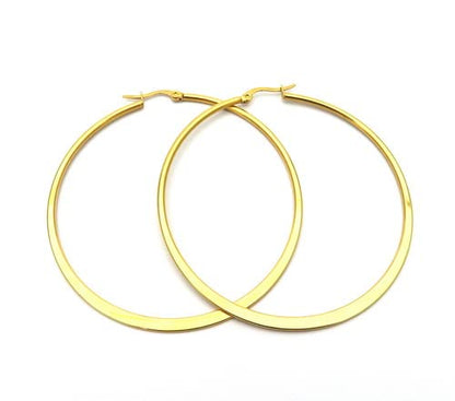 Amazon Essentials Gold Plated or Stainless Steel Flattened Hoop Earrings - color: Yellow Gold, size: 40 mm