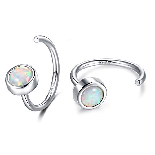 CHIC & ARTSY 925 Sterling Silver Half Hoop Earrings for Women, Dainty Huggie Hoops with Synthetic Opal, Moonstone, CZ & Gemstones, Lightweight Comfort Fit Everyday Elegant Jewelry - color: Opal White/Silver