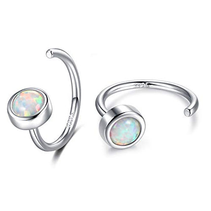 CHIC & ARTSY 925 Sterling Silver Half Hoop Earrings for Women, Dainty Huggie Hoops with Synthetic Opal, Moonstone, CZ & Gemstones, Lightweight Comfort Fit Everyday Elegant Jewelry - color: Opal White/Silver