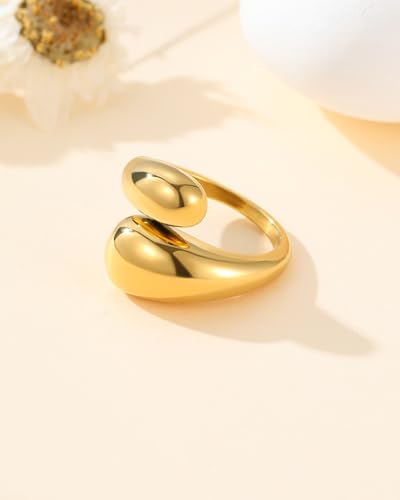 YeGieonr Gold Rings for Women Non Tarnish, 18K Gold Plated Stainless Steel North Star Signet Ring, Waterproof Dainty Pinky Statement Ring, Tarnish Free Gold Jewelry for Women - color: Waterdrop