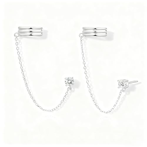 Ear Cuff Stud Earrings for Women Tassel Drop Dangle Hoop Clip Earrings Trendy Chain Climber Crawler Earrings Cubic Zirconia Huggie Hoop Cartilage Earring Fashion Jewelry Birthday Party - color: AS