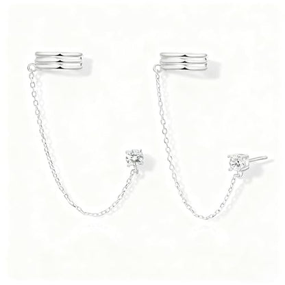 Ear Cuff Stud Earrings for Women Tassel Drop Dangle Hoop Clip Earrings Trendy Chain Climber Crawler Earrings Cubic Zirconia Huggie Hoop Cartilage Earring Fashion Jewelry Birthday Party - color: AS