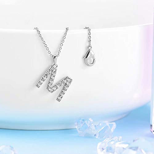 Tarsus Initial Cubic Zirconia Necklace for Women Teens | Jewelry Gifts for Women Adjustable Chain 18" + 2" - style: Silver-M-Diamond style
