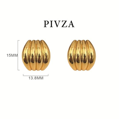 Statement Chunky Gold Earrings for Women Unique Square Stainless Steel Heaven Mayhem Button Stud Earrings Trendy Jewelry - style: Gold Striped