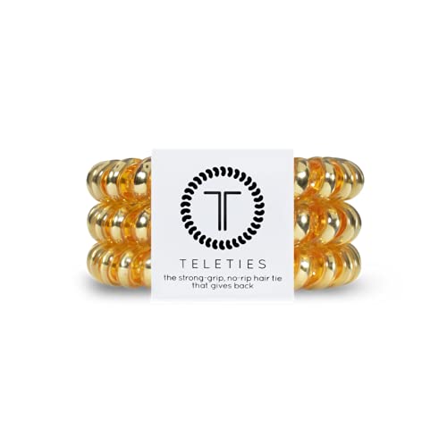 TELETIES - Large Spiral Hair Coils - Ponytail Holder Hair Ties for Women - Phone Cord Hair Ties - Strong Grip, No Rip, Water Resistant, No Crease - 3 pack - Sunset Gold - color: Sunset Gold