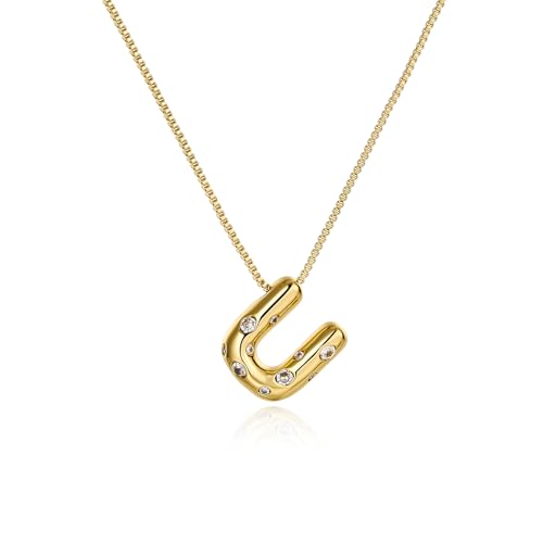 Cicy Bell Initial Necklace for Women 14k Gold Plated | Cubic Zirconia, Trendy, Personalized, Dainty Letter Pendant - color: U-Gold