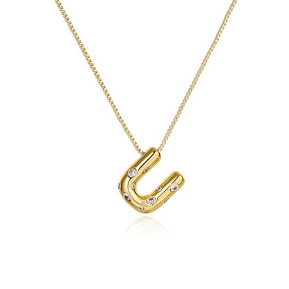Cicy Bell Initial Necklace for Women 14k Gold Plated | Cubic Zirconia, Trendy, Personalized, Dainty Letter Pendant - color: U-Gold