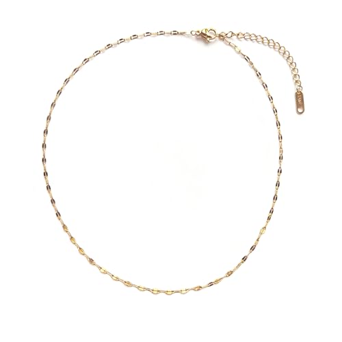 Dainty Choker Necklace for Women 18K Gold Plated Shining Dots Box Chain Sparkle Necklaces Cute Paperclip Link Herringbone Necklace Exquisite Jewelry Gifts for Mom Girlfriend - style: Lip GD