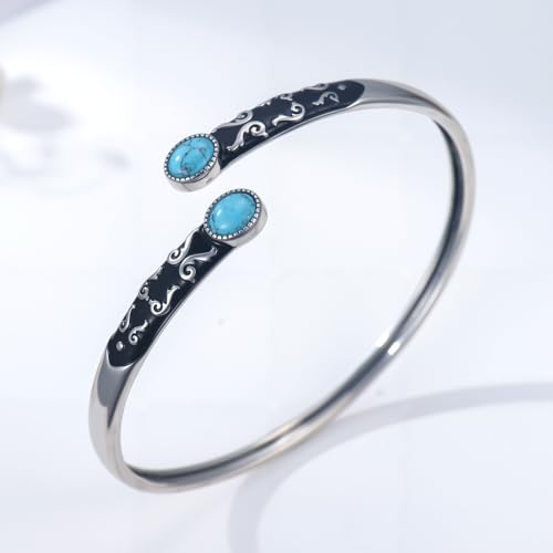 925 Sterling Silver Oval Turquoise Exquisite Cuff Bracelet Boho Style Adjustable Bracelet Jewelry Gifts for Women Mother - style: Cuff Bracelet 1