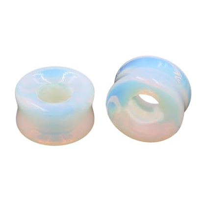 Hollow Opalite Moon Stone Natural Stone Ear Plugs Gauges Tunnel Expanders Stretcher Saddle Organic Double Flared Flesh Earrings for Men Women Fashion Piercings Body Jewelry Gift - size: 9/16"(14mm)