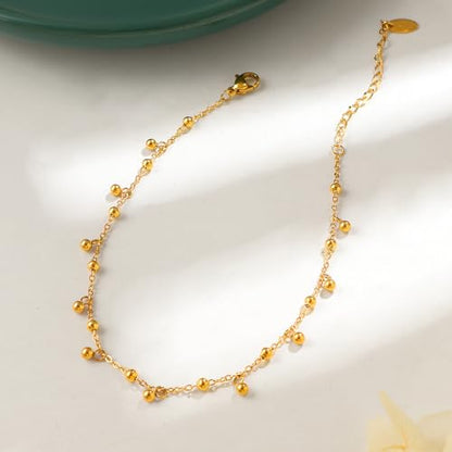 Dainty Gold Anklets for Women Stainless Steel Simple Ankle Bracelets Summer Beach Foot Chain Jewelry Gift - color: Bead Charm