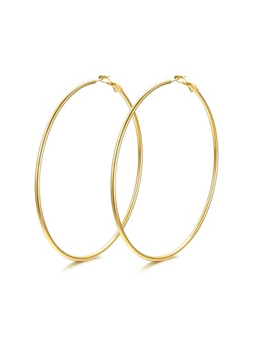 FindChic Thin Hoop Earrings for Women,Silver/Black/Gold Plated 20-100mm - color: Gold, size: 80mm