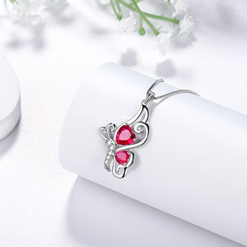 Butterfly Heart Necklace Birthstone Pendant Necklace Earrings Bracelet Women 925 Sterling Silver Animal Butterflies Birthstone Pendant Crystal Birthday Jewelry Wedding Gift - color: G.July-necklace