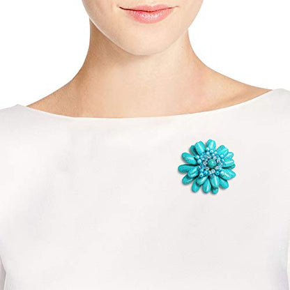 AeraVida Floral Pin Water Lily Design with Simulated Turquoise and Cultured Freshwater Pearls Handmade Brooch Nature Inspired Jewelry Gift for Women