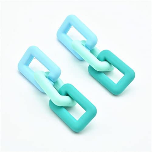 Chunky Acrylic Link Earrings Multicolor Thick Rectangle Paperclip Link Chain Earrings Rainbow Resin Geometric Paperclip Chain Ear Drop Dangle Earrings for Women Girl Funky Jewelry - color: K blue green