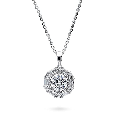 BERRICLE Sterling Silver CZ Pendant Necklace for Women, Cubic Zirconia - Cushion, Pear, Princess, Round Cut - Art Deco Halo Designs - style: Brilliance Halo