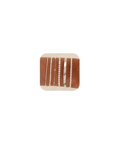 Gold Bracelets for Women 14K Gold Plated Stack Trend Bracelets Charm Paperclip Chain Cuban Link Layered Waterproof Bracelet Dainty Bracelet for Women Jewelry Gifts - color: 6Psc Silver