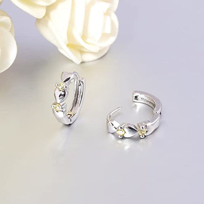 CiNily 14K White Gold Plated Small Hoop Earrings for Women Girls Heart Cubic Zirconia Hypoallergenic Earrings - color: Silver-light yellow