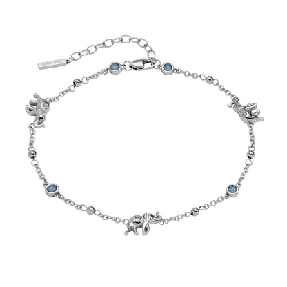 Alex and Ani Elephant Inline Charm Anklet | Silver & Opal | Chain Anklet | Dainty Animal Anklet | Animal Jewelry For Women