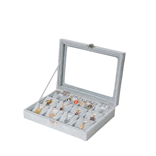 Jewelry Box Necklace Organizer Tray, Grey Necklace Display Case for Storage Jewelry Small Necklaces Display Stand 12 Slot Pendant Holder for Women - color: Grey, size: Necklace display Case with Glass Lid 12 Slot