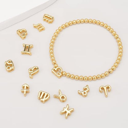 Gold 12 Constellations Bracelets for Women, 18K Gold Plated Beaded Stretch Bubble Bracelets Charm Jewelry Bracelet Gifts for Birthday Mother's Day Valentines Christmas - color: Libra