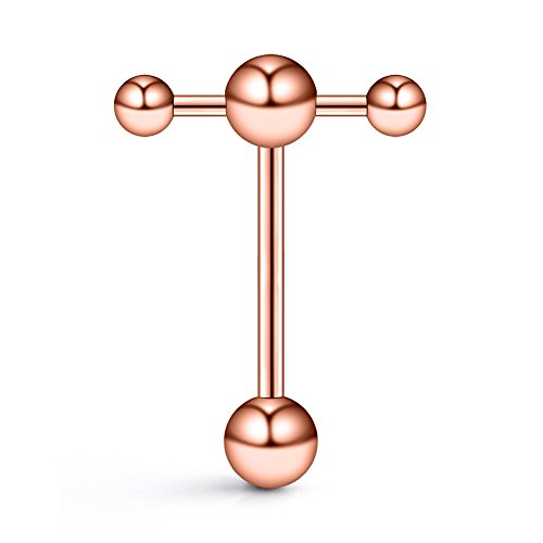 T Shape Top Straight Barbell Tongue Ring Piercing 14G - color: 1PC - Rose Gold