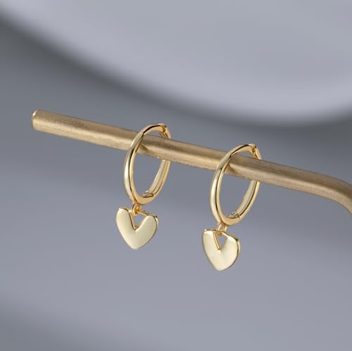 Reffeer Solid 925 Sterling Silver Small Love Heart Drop Earrings Hoop for Women Teen Girls Heart Hoop Earrings Huggie - color: B-Yellow