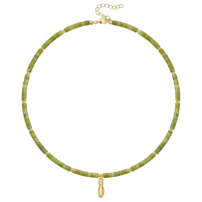 KELORIS PATH Beaded Initial Necklace for Women, 14K Gilded Plated Bubble Letter Pendant Natural Handmade Stone Choker Boho Colorful Summer Beach Jewelry Gift - color: Green Aventurine, style: Letter I