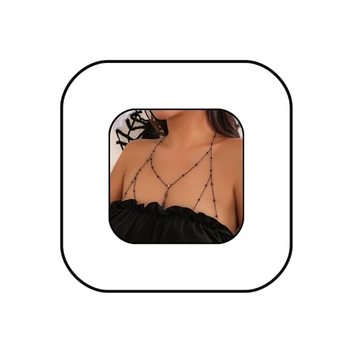 Multi-Layer Rhinestone Body Chain for Women Gold/Silver Tone Chest & Back Chain Beach Party Nightclub Jewelry - color: Black