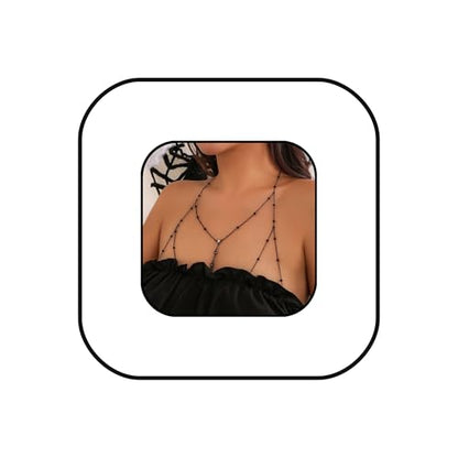Multi-Layer Rhinestone Body Chain for Women Gold/Silver Tone Chest & Back Chain Beach Party Nightclub Jewelry - color: Black