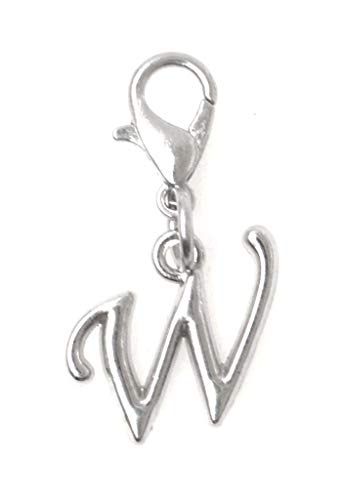 Initial Italic Cursive Stainless Steel Clasp Clip on Charm Graduation Cap Tassel Event Party Invitation Card Baby Shower Birthday Thank You Celebration Personalized Congratulations Choice of 26 Letters - style: Letter W