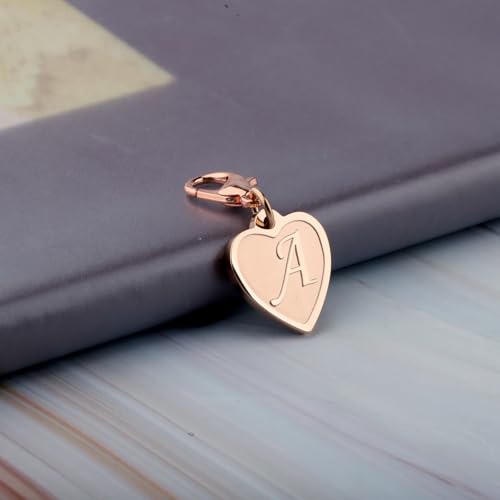 FAADBUK Initial Letter A-Z Alphabet Heart Charms for Jewelry Bracelet Keychain Necklace Initial Stainless steel Clasp Clip on Charm - color: intial A RG