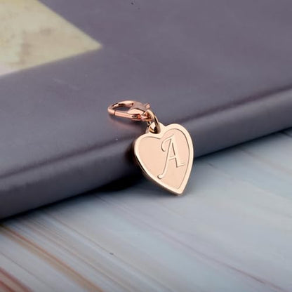 FAADBUK Initial Letter A-Z Alphabet Heart Charms for Jewelry Bracelet Keychain Necklace Initial Stainless steel Clasp Clip on Charm - color: intial A RG