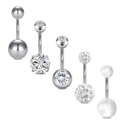 D.Bella 14G Stainless Steel Belly Button Rings 10mm 3/8" Barbell Belly Navel Rings Piercing for Women - style: Style B