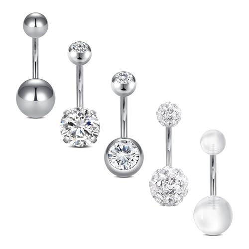 D.Bella 14G Stainless Steel Belly Button Rings 10mm 3/8" Barbell Belly Navel Rings Piercing for Women - style: Style B