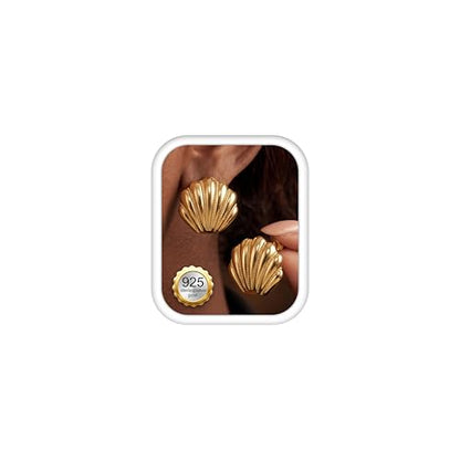 Chunky Gold Stud Earrings for Women Sterling Silver Earring Hypoallergenic | Non Tarnish 14K Gold Plated 925 Silver Posts for Sensitive Ears,Knot Statement Dangle Earrings Gold Jewelry Gifts Lightweight - color: gold plated-shell
