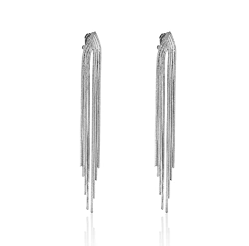 Women's Statement Clip-On Earrings Hypoallergenic Lightweight Clip Earrings - color: E-silver tassel