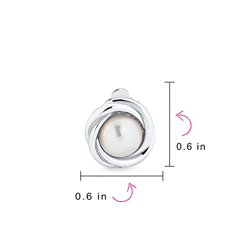 Classic Faux White Pearl Clip On Earrings Cable Bezel Set Rhodium Plated
