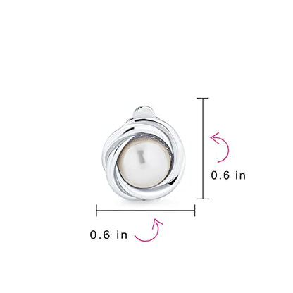 Classic Faux White Pearl Clip On Earrings Cable Bezel Set Rhodium Plated