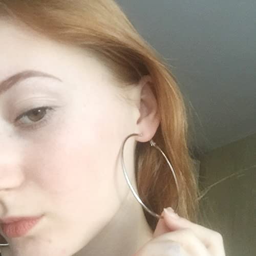Dainty 80mm Silver Big Large Hoop Earrings For Women Sensitive Ears Fashion Round Circle Huggie Hypoallergenic Hoops Minimalist Hooped Jewelry Gifts Bff Birthday - color: silver