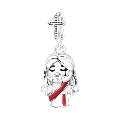 925 Sterling Silver Charms for Bracelets and Necklace Religious Cross Pendants Praying Hands, Bible, Virgin Mary, Jesus, Church Bead Jewelry - color: Charm with the theme of Jesus