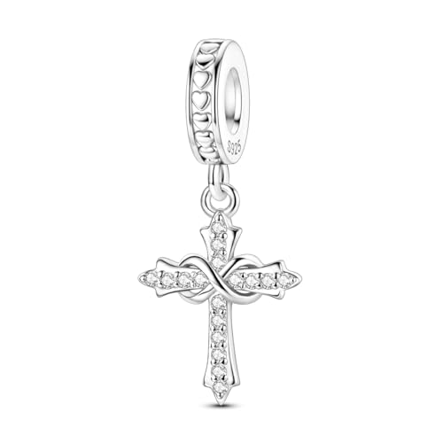 925 Sterling Silver Charms,Hypoallergenic Beads,Compatible with Pandora Bracelets and Necklaces,Women Holiday Gift Pendants - color: 1 Cross Heart Pendant