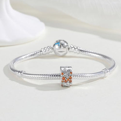 KEQ Clip Spacer Charm for Bracelet 925 Silver Pave Cubic Zirconia Clip Lock Stopper Bead Spacer For Women Bracelets Stopper Birthday Gifts European Openable Beads 2pcs - color: Fall maple leaves