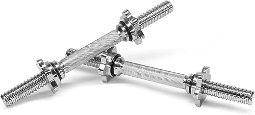 Yes4All Threaded Dumbbell Handles, Adjustable Dumbbell Bar Pair, 14/16/18/24-Inch Sizes, Fits 1" or 1.15" Plates, Non-Slip Grip, Secure Star-Lock Collars - color: 18" - Chrome & Rubber - Silver