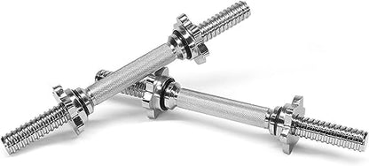 Yes4All Threaded Dumbbell Handles, Adjustable Dumbbell Bar Pair, 14/16/18/24-Inch Sizes, Fits 1" or 1.15" Plates, Non-Slip Grip, Secure Star-Lock Collars - color: 16"- Chrome - Silver