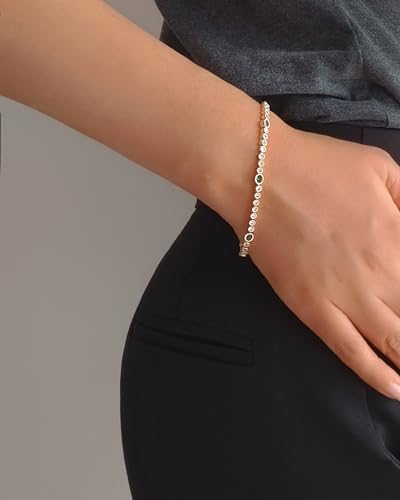 Gold Bracelets for Women, 3mm Cubic Zirconia Tennis Bracelet 7 Inch Gold Jewelry - color: Green