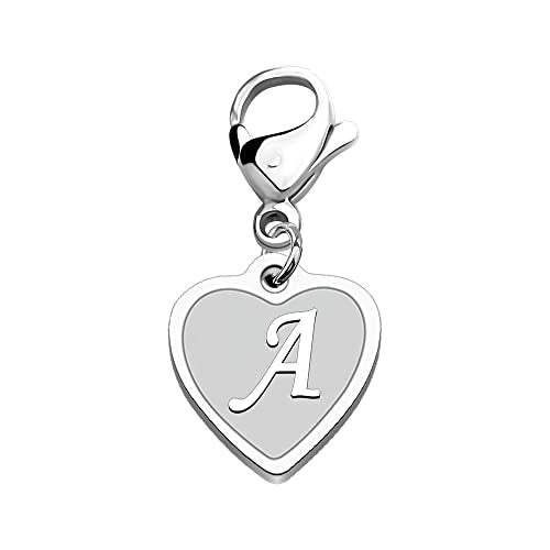 FAADBUK Initial Letter A-Z Alphabet Heart Charms for Jewelry Bracelet Keychain Necklace Initial Stainless steel Clasp Clip on Charm - color: intial A